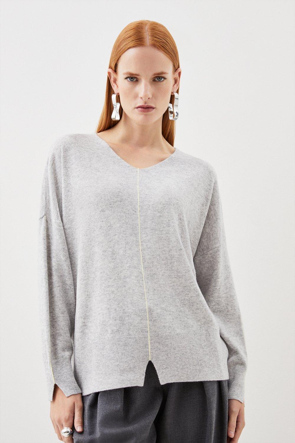 Grey cashmere v on sale neck sweater women's